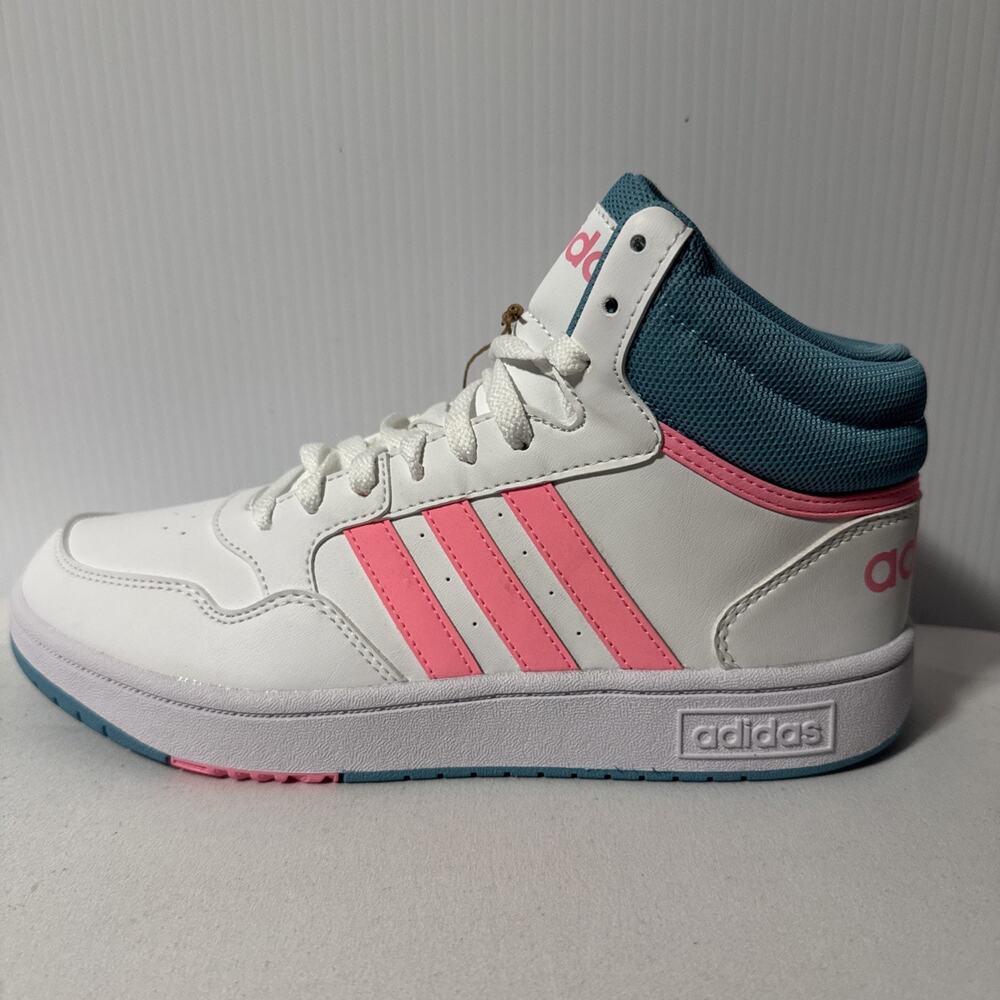 Adidas Hoops Mid 3.0 K White Pink Teal HQ1256 Kids Youth Size 7 Men 7 Womens 8.5